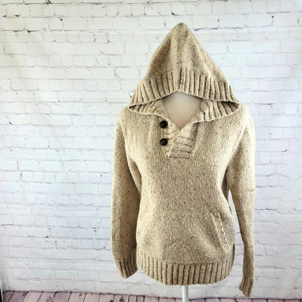 Polo by Ralph Lauren Buttoned Alpaca Blend Hooded Long Sleeve Buttoned Sweater